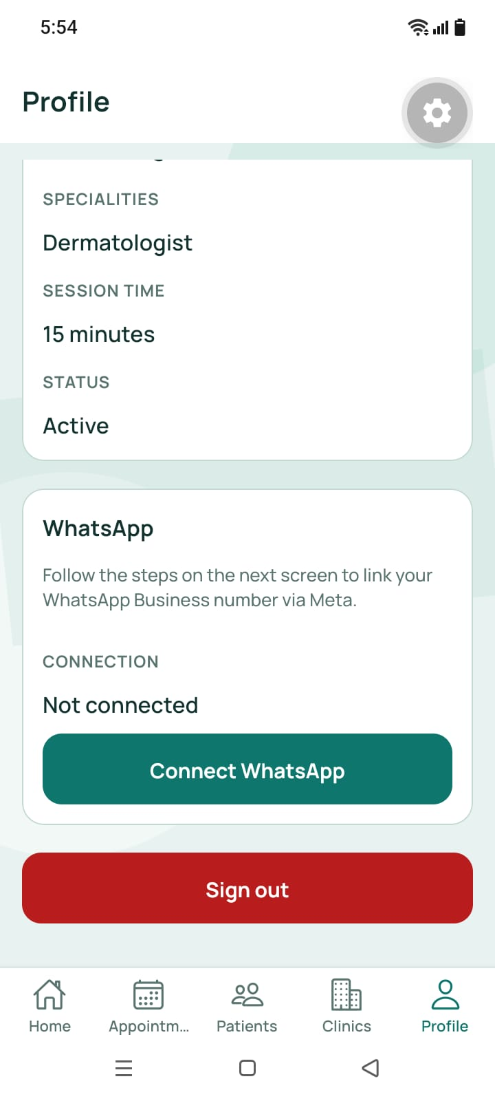 Patient Care profile with WhatsApp connection